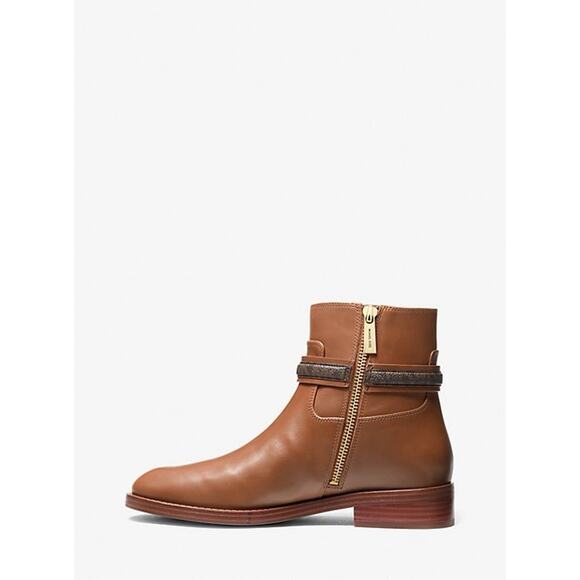 MICHAEL KORS “MINDY” FLAT LEATHER BOOT W SIGNATURE LOGO COGNAC SZ 6 MSRP$398 - Picture 3 of 10